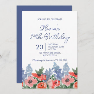 watercolor Floral Garden Birthday Party Invitation Inbjudningar