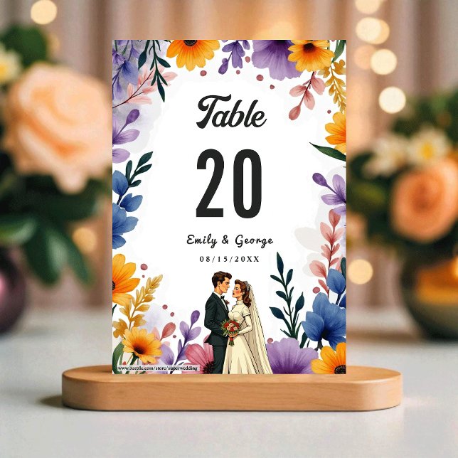 Watercolor Floral Garden Couple Summer Wedding Bordsnummer (Skapare uppladdad)