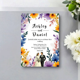 Watercolor Floral Garden Couple Summer Wedding Inbjudningar