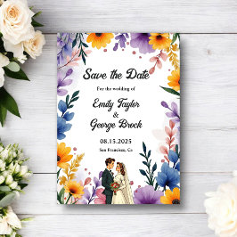 Watercolor Floral Garden Couple Summer Wedding Spara Datumet