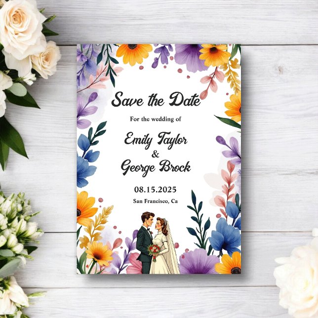 Watercolor Floral Garden Couple Summer Wedding Spara Datumet (Skapare uppladdad)