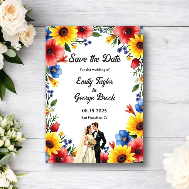 Watercolor Floral Garden Couple Summer Wedding Spara Datumet (Skapare uppladdad)