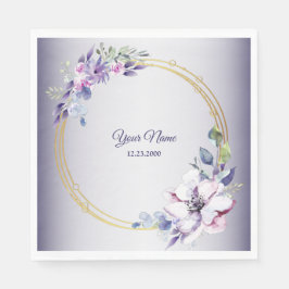 Watercolor Floral Geometric Golden Purple Wedding Pappersservett