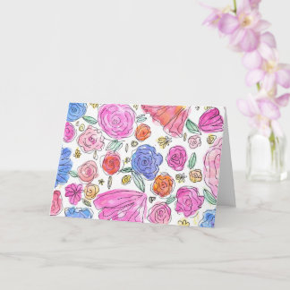 Watercolor Floral Greeting Card (Blank Inside) Kort