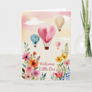 Watercolor Floral Hot Air Balloon Baby Shower Card Kort