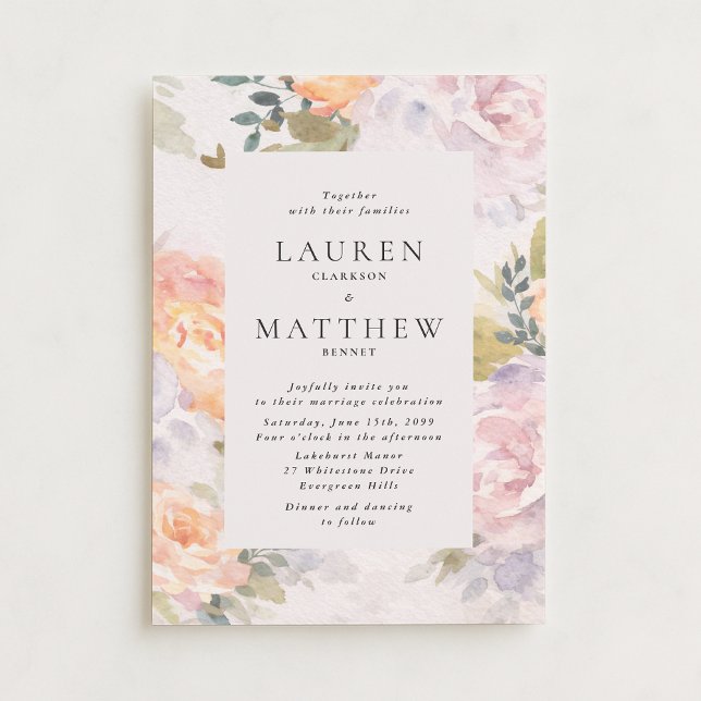 Watercolor Floral Ivory Modern Wedding Invitation Inbjudningar (Skapare uppladdad)