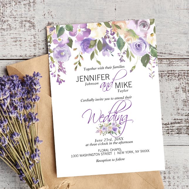 Watercolor Floral Lavender Purple Lilac Wedding Inbjudningar (Skapare uppladdad)