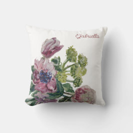 Watercolor floral monogram white green blush pink  kudde