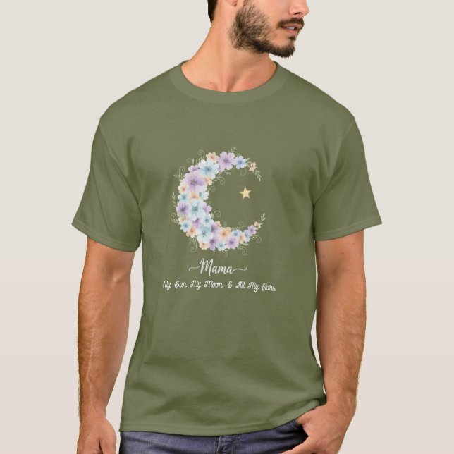 Watercolor Floral Moon Mama T Shirt (Framsida)