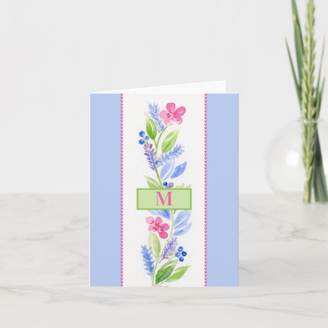 Watercolor Floral Pastels NAME INITIAL Kort (Framsida)