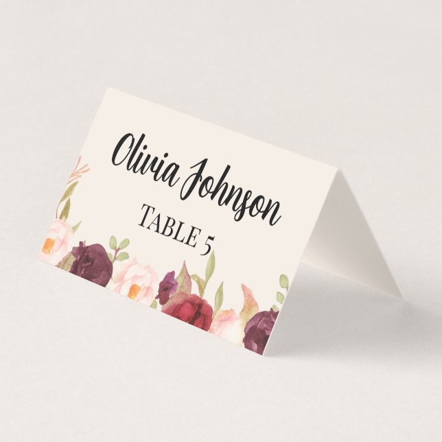 Watercolor Floral Place Card Kort (Framsida)