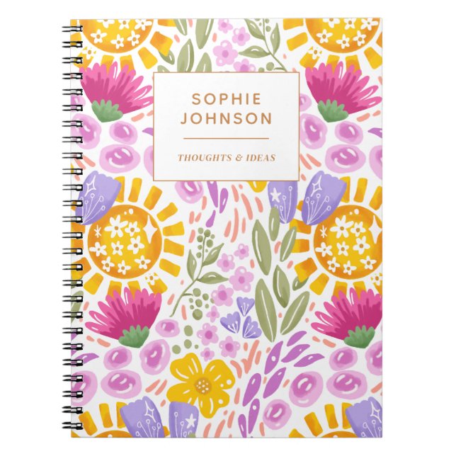 Watercolor Floral Pretty Personalized Colorful Anteckningsbok (Framsidan)