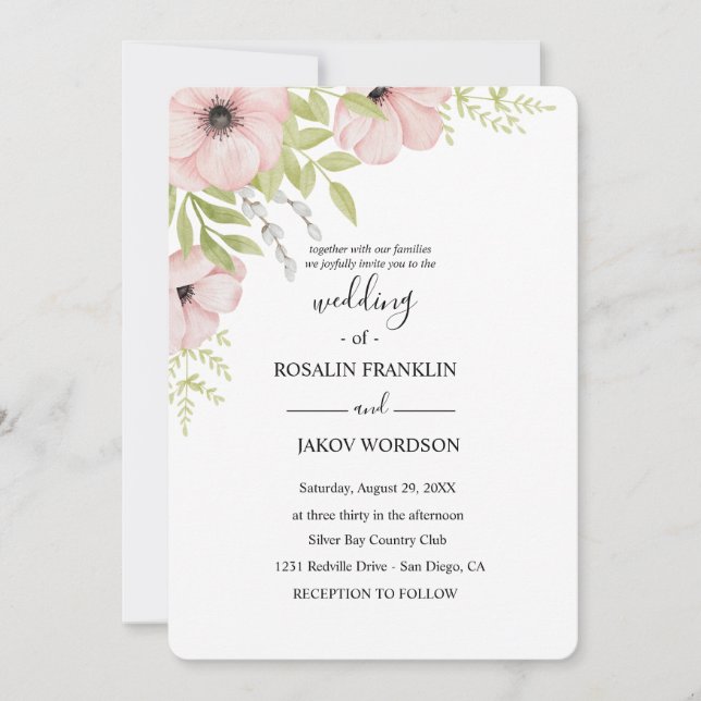 watercolor floral rustic wedding  inbjudningar (Framsida)