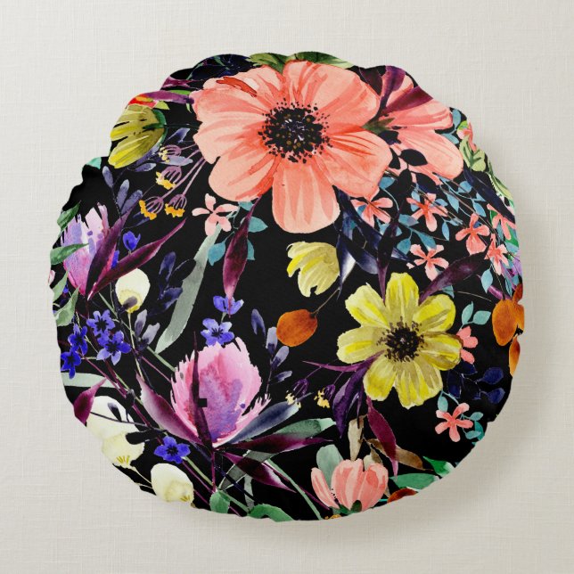 Watercolor floral seamless pattern. Different buds Rund Kudde (Framsidan)