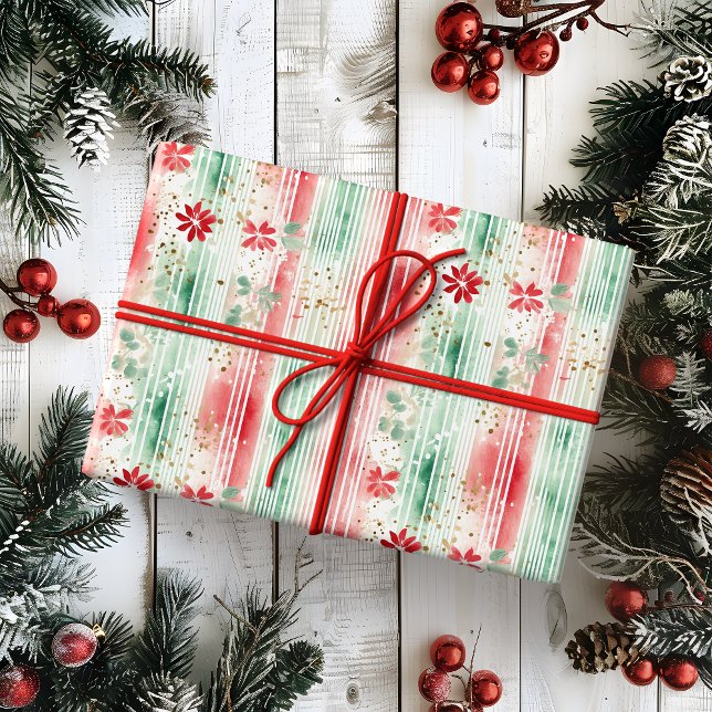 Watercolor Floral Striped Holiday Presentpapper (Skapare uppladdad)