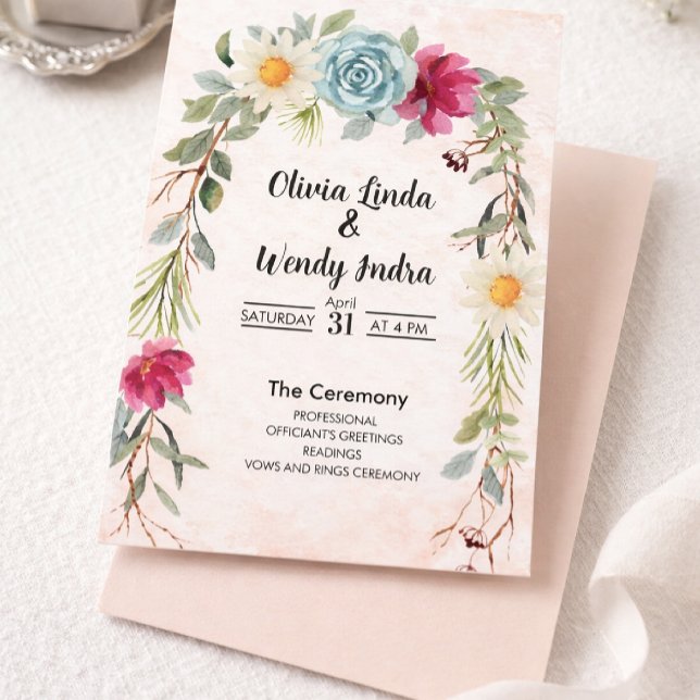 Watercolor Floral Wedding Ceremony Invitation Inbjudningar (Skapare uppladdad)