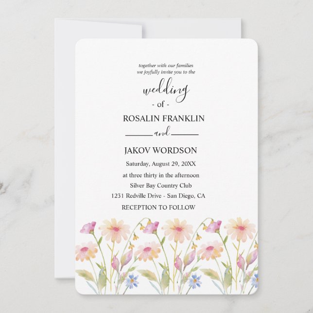 watercolor floral wedding  inbjudningar (Framsida)