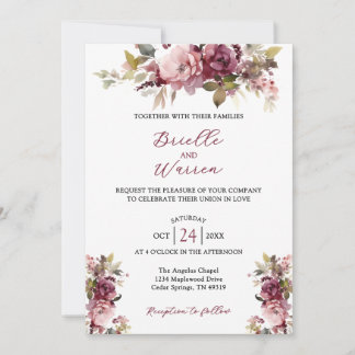 Watercolor Floral Wedding Invitation Burgundy Pink Inbjudningar