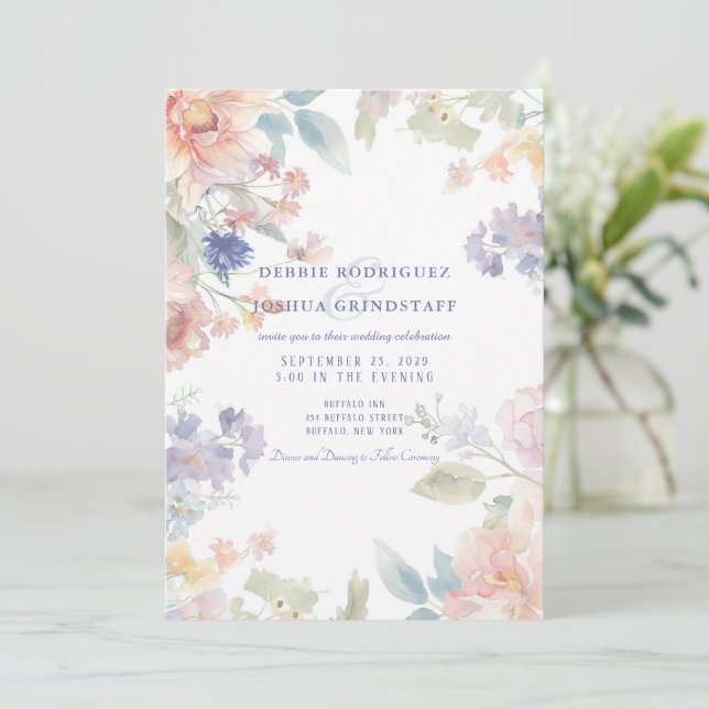 Watercolor Floral Wedding Invitation  Inbjudningar (Stående Fram)