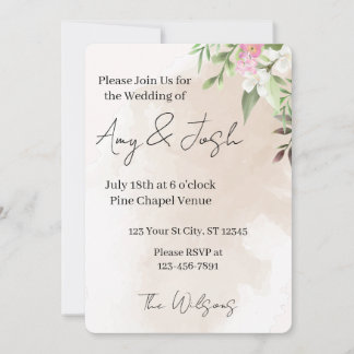 Watercolor Floral Wedding Invitation Inbjudningar