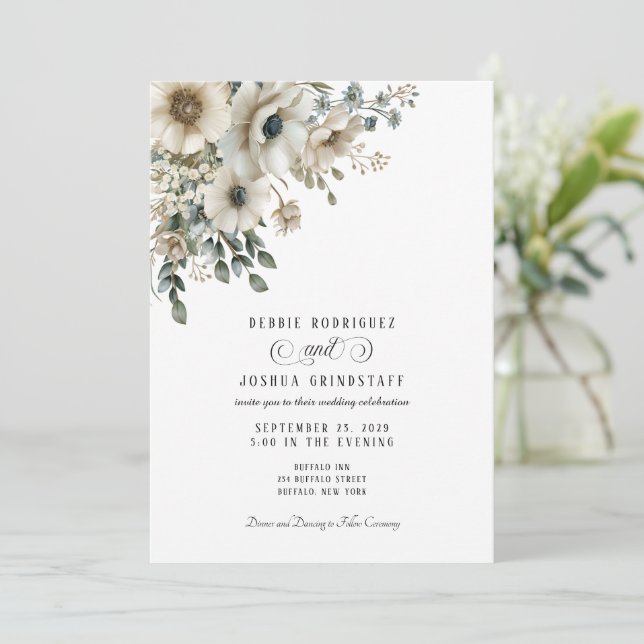 Watercolor Floral Wedding Invitation  Inbjudningar (Stående Fram)