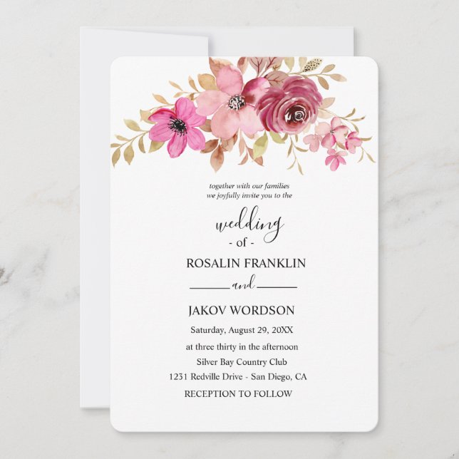 watercolor floral wedding Invitation Inbjudningar (Framsida)