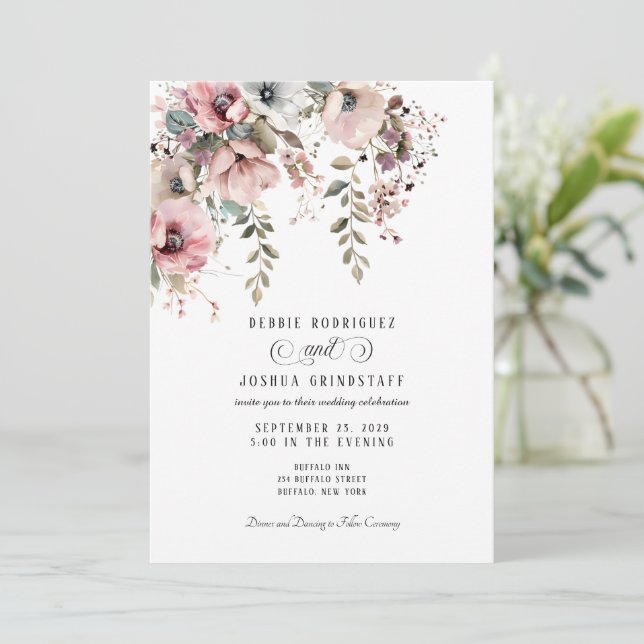 Watercolor Floral Wedding Invitation  Inbjudningar (Stående Fram)