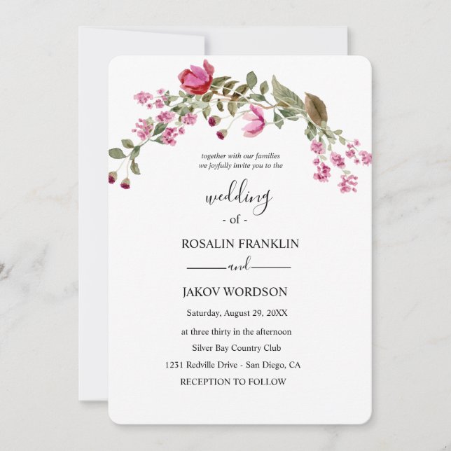 watercolor floral wedding Invitation Inbjudningar (Framsida)