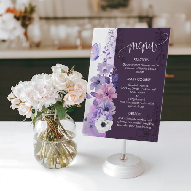 Watercolor Floral Wedding Menu Card Meny (Skapare uppladdad)