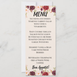 Watercolor Floral Wedding Menu Inbjudningar