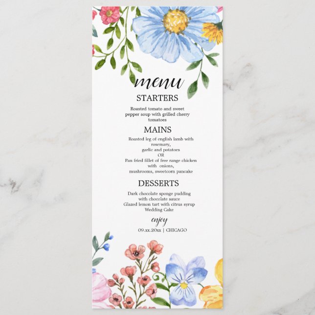 Watercolor Floral Wedding Meny (Framsida)