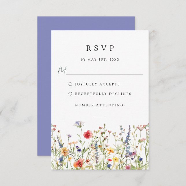 Watercolor Floral Wedding RSVP Card OSA Kort (Fram/baksida)