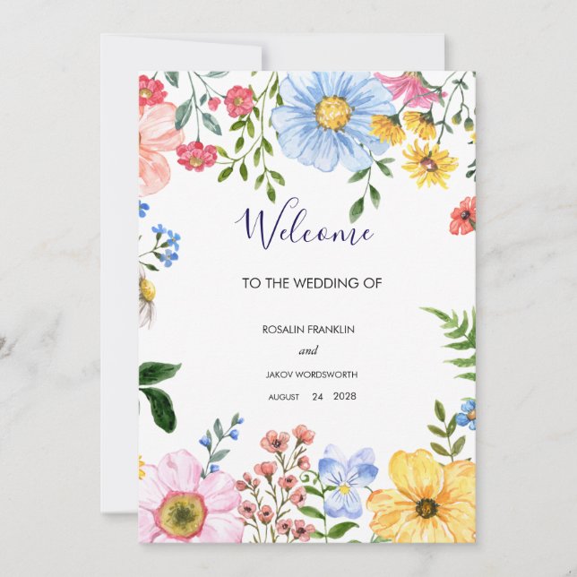 watercolor floral wedding Welcome Sign Julkort (Framsida)