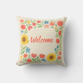 Watercolor Floral Welcome to our Home  Kudde