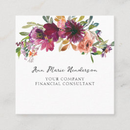 Watercolor Floral Wildflowers Fyrkantigt Visitkort