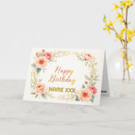 Watercolor Floral Wreath – Elegant Happy Birthday Kort
