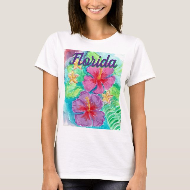 Watercolor Florida Hibiscus T Shirt (Framsida)