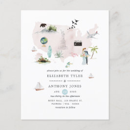 Watercolor Florida USA Destination Wedding Inbjuda Flygblad