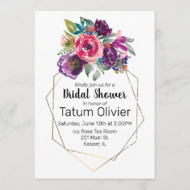 Watercolor Flower Bouquet Geometric Guld Ram Inbjudningar