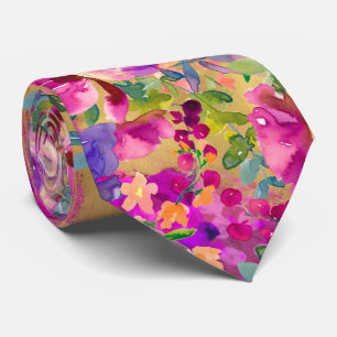 Watercolor Flower Bouquet on Raspberry Rosa Slips
