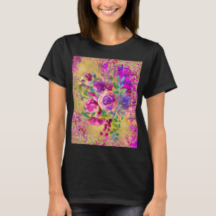 Watercolor Flower Bouquet on Raspberry Rosa T Shirt