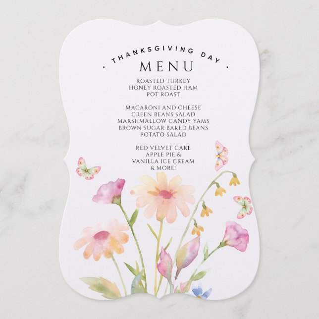 watercolor flower editable menu card  meny (Framsida)