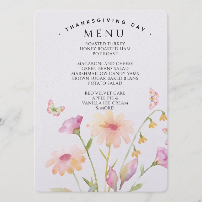 watercolor flower editable menu card  meny (Framsida)