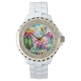 Watercolor Flowering Succulent Cacti Personalized Armbandsur