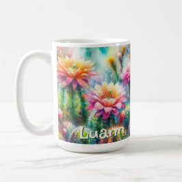 Watercolor Flowering Succulent Cacti Personalized Kaffemugg