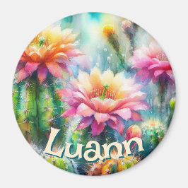 Watercolor Flowering Succulent Cacti Personalized Magnet