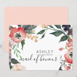 Watercolor Flowers blir min Bridesmaid Namn Inbjudningar