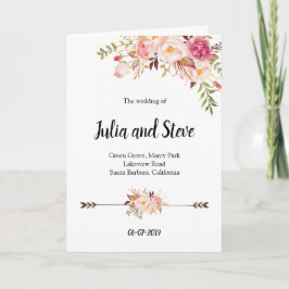 Watercolor Flowers Bohemian Elegant Wedidng Boho Program