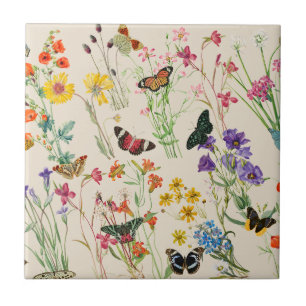 Watercolor Flowers & Butterflies Floral Garden Kakelplatta