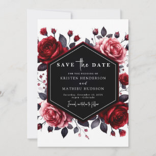 Watercolor Flowers Crimson Red Bröllop Spara Datumet